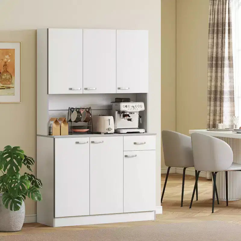 71 Buffet indépendant avec vaisselier, armoire de cuisine, placard avec 6 portes, 3 étagères réglables et 1 tiroir