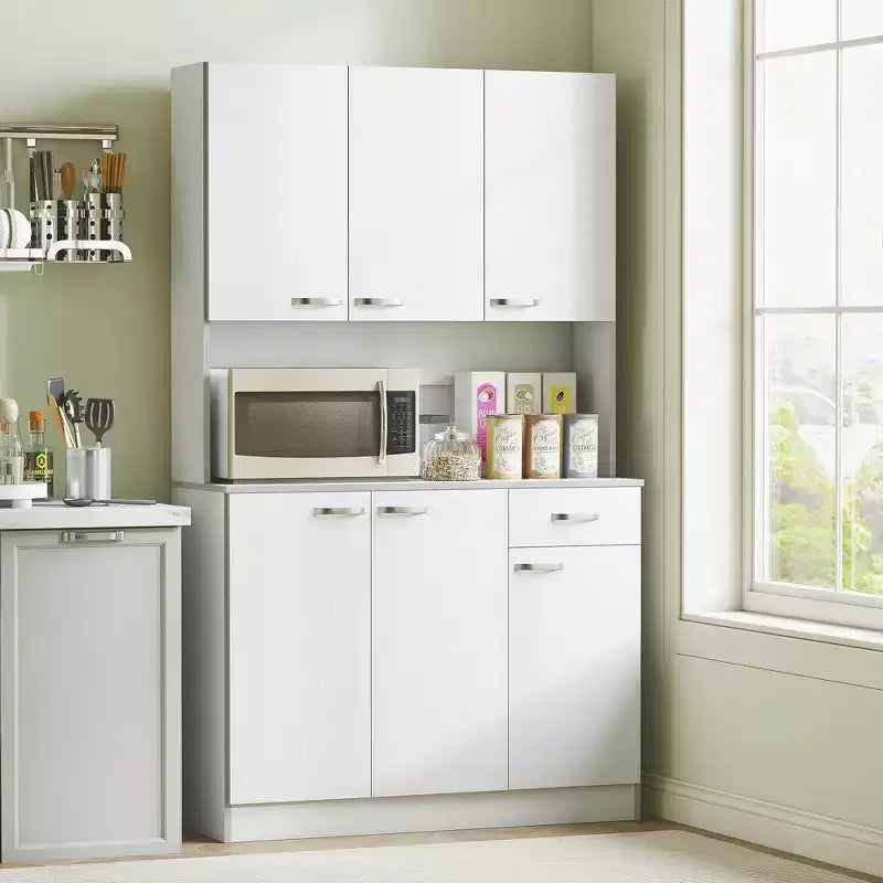 71 Buffet indépendant avec vaisselier, armoire de cuisine, placard avec 6 portes, 3 étagères réglables et 1 tiroir