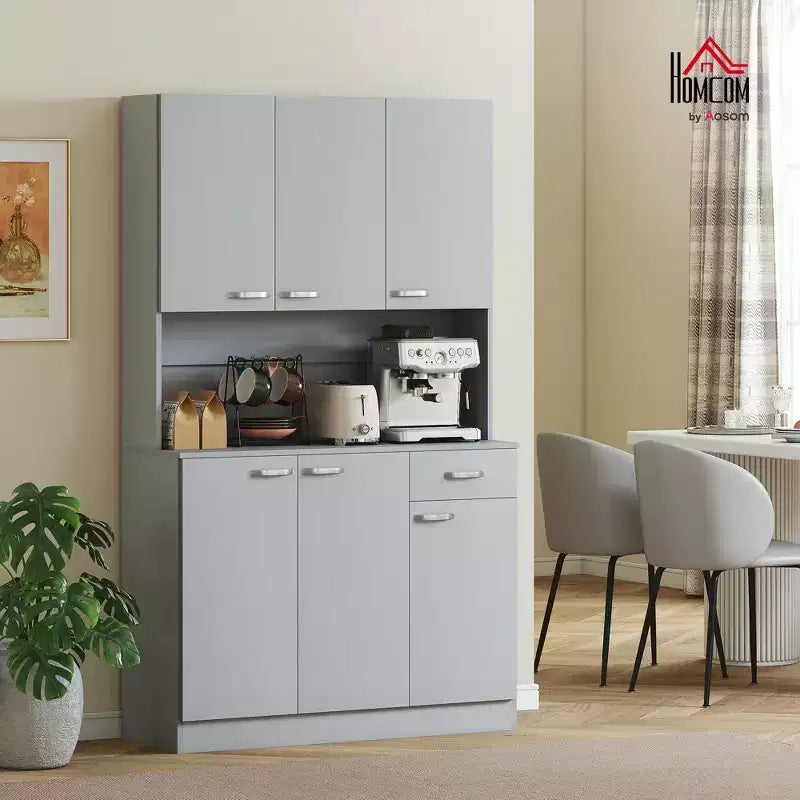 71 Buffet indépendant avec vaisselier, armoire de cuisine, placard avec 6 portes, 3 étagères réglables et 1 tiroir