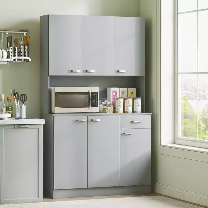 71 Buffet indépendant avec vaisselier, armoire de cuisine, placard avec 6 portes, 3 étagères réglables et 1 tiroir