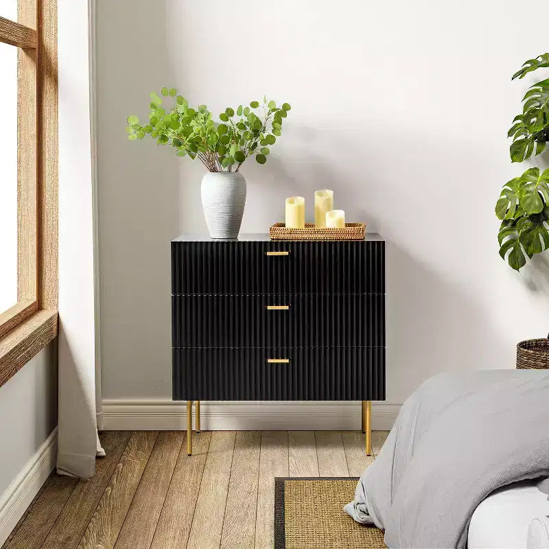 Commode 3 tiroirs de 32 po pour chambre à coucher avec espace de rangement - NOIR