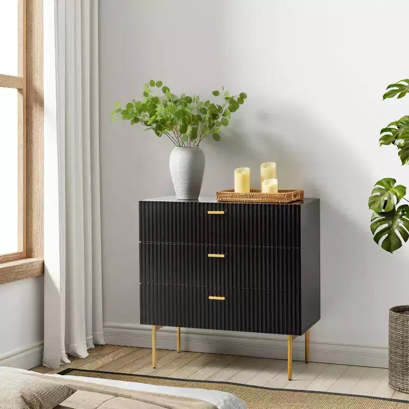 Commode 3 tiroirs de 32 po pour chambre à coucher avec espace de rangement - NOIR
