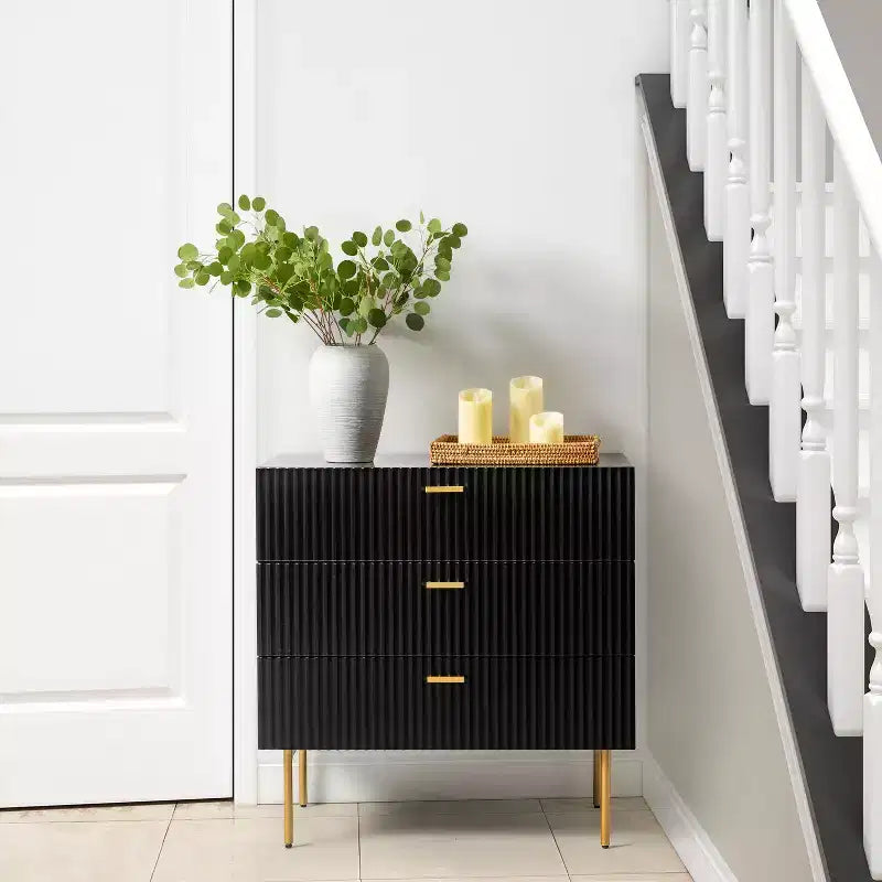 Commode 3 tiroirs de 32 po pour chambre à coucher avec espace de rangement - NOIR