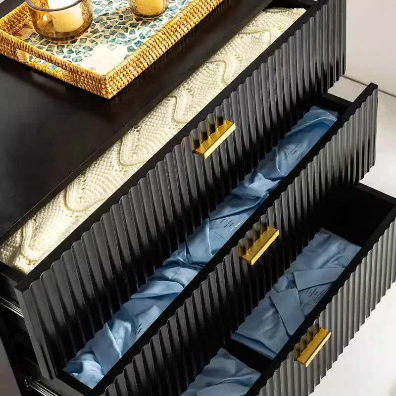 Commode 3 tiroirs de 32 po pour chambre à coucher avec espace de rangement - NOIR