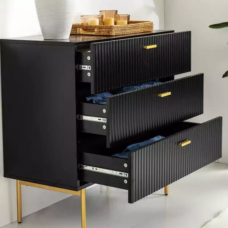 Commode 3 tiroirs de 32 po pour chambre à coucher avec espace de rangement - NOIR