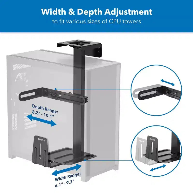 Support d'unité centrale rotatif haute résistance | Support d'unité centrale réglable en hauteur et en largeur pour installation sous le bureau et au mur | Capacité de charge de 20 kg