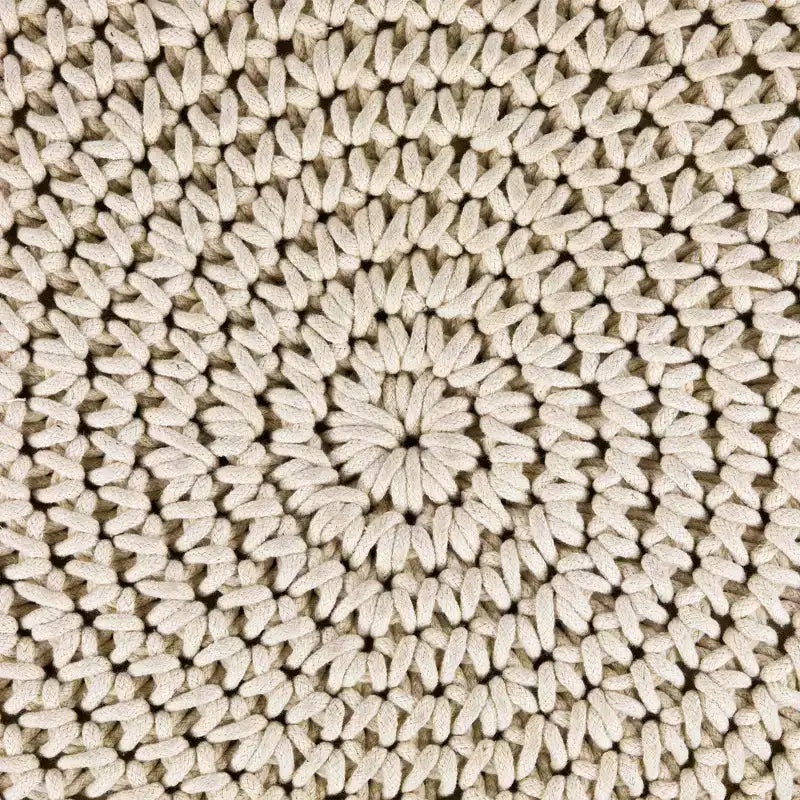 Pouf/ottoman rond en macramé fait main en coton naturel, couleur crème unie, 18 po