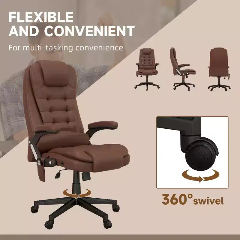 Fauteuil de bureau massant à dossier haut, inclinable et chauffant avec télécommande