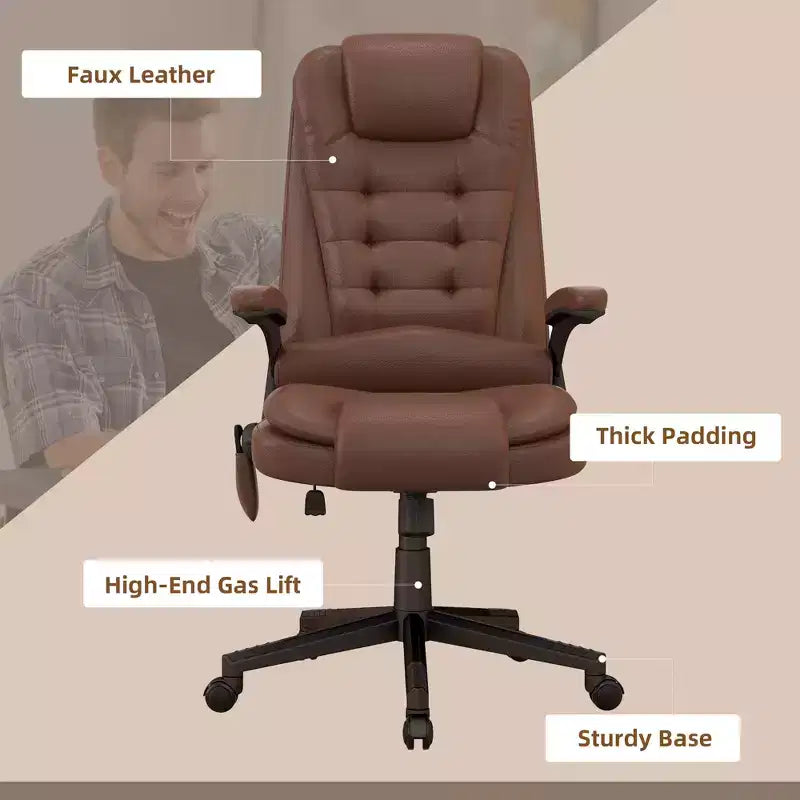 Fauteuil de bureau massant à dossier haut, inclinable et chauffant avec télécommande