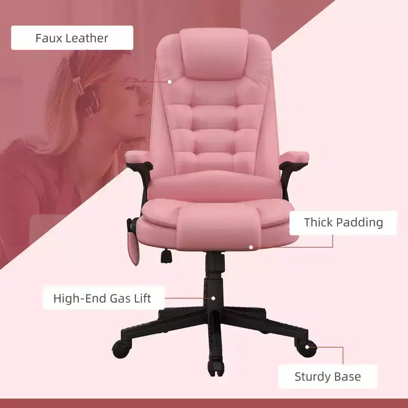 Fauteuil de bureau massant à dossier haut, inclinable et chauffant avec télécommande