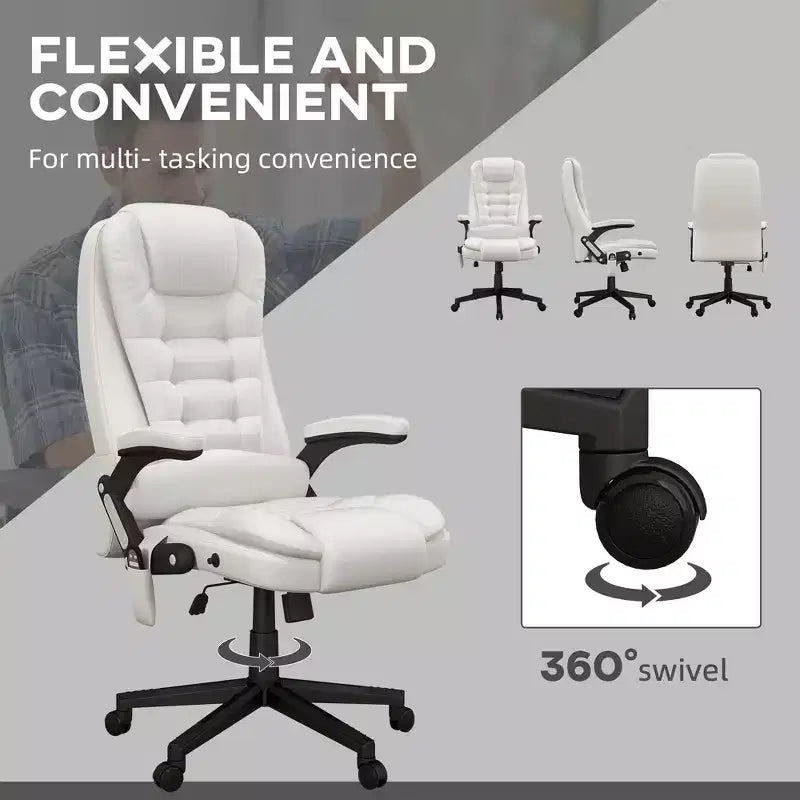 Fauteuil de bureau massant à dossier haut, inclinable et chauffant avec télécommande