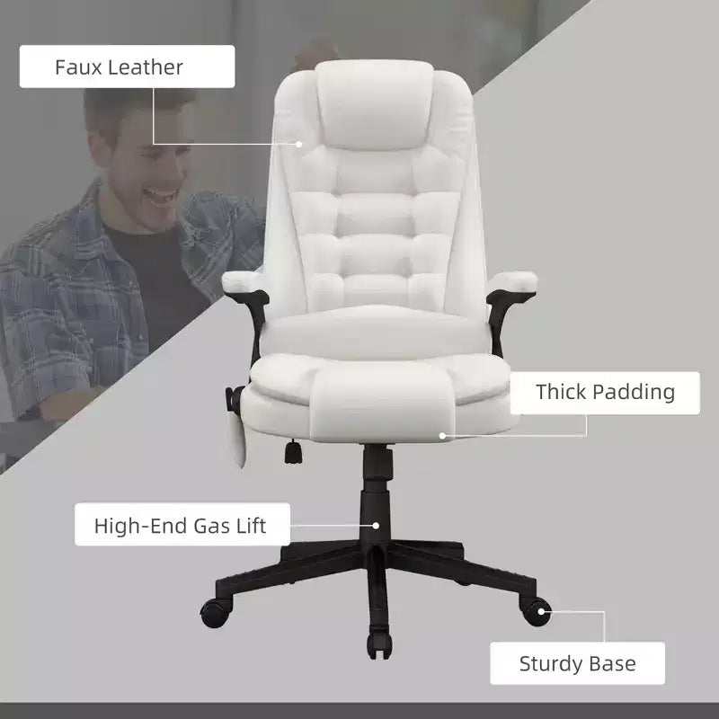Fauteuil de bureau massant à dossier haut, inclinable et chauffant avec télécommande