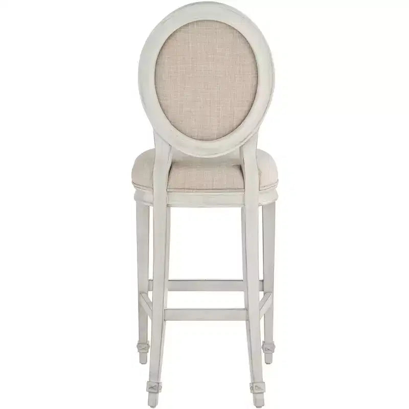 Tabouret de Bar en Bois Crème Vanille 79 cm de Haut Style Rétro Vintage Français avec Coussin Amande, Dossier et Repose-Pieds pour Îlot ou Comptoir de Cuisine