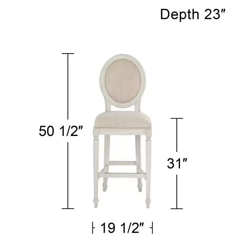 Tabouret de Bar en Bois Crème Vanille 79 cm de Haut Style Rétro Vintage Français avec Coussin Amande, Dossier et Repose-Pieds pour Îlot ou Comptoir de Cuisine