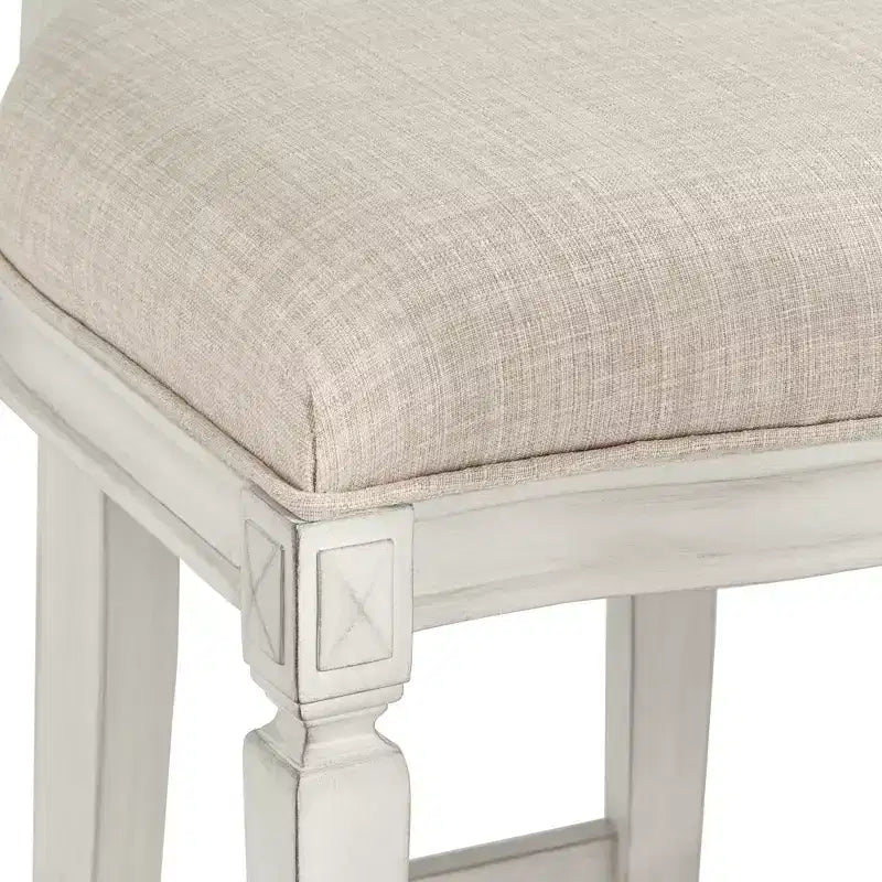 Tabouret de Bar en Bois Crème Vanille 79 cm de Haut Style Rétro Vintage Français avec Coussin Amande, Dossier et Repose-Pieds pour Îlot ou Comptoir de Cuisine