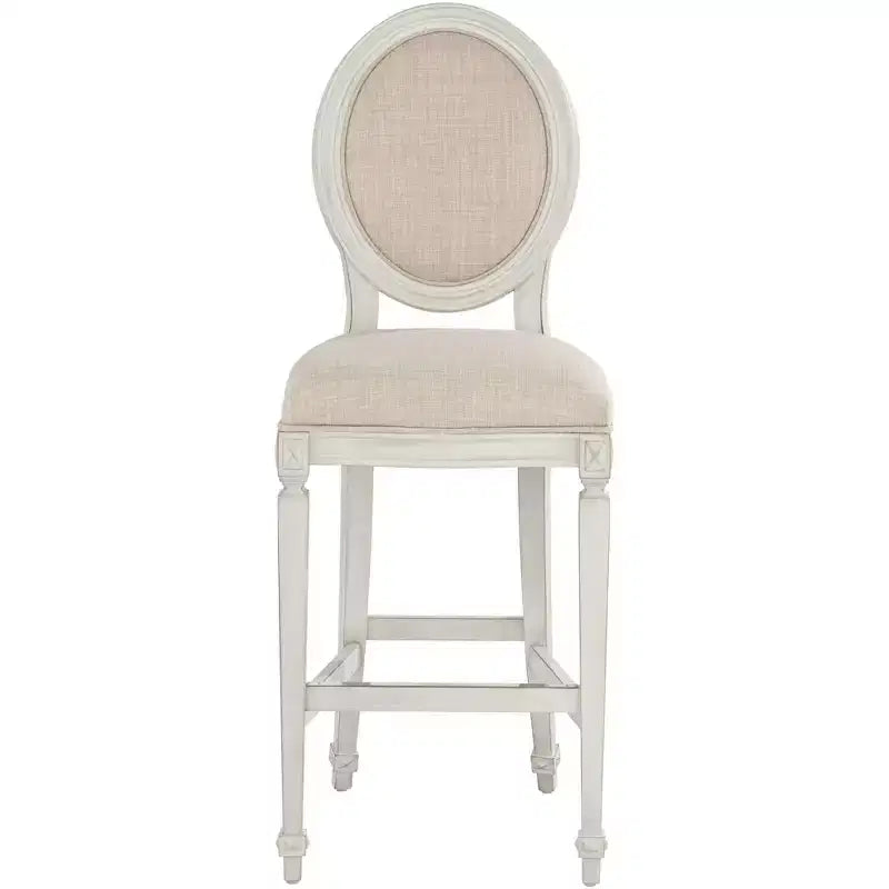 Tabouret de Bar en Bois Crème Vanille 79 cm de Haut Style Rétro Vintage Français avec Coussin Amande, Dossier et Repose-Pieds pour Îlot ou Comptoir de Cuisine