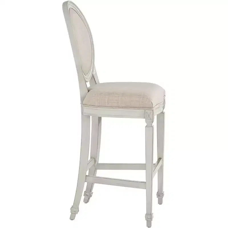 Tabouret de Bar en Bois Crème Vanille 79 cm de Haut Style Rétro Vintage Français avec Coussin Amande, Dossier et Repose-Pieds pour Îlot ou Comptoir de Cuisine