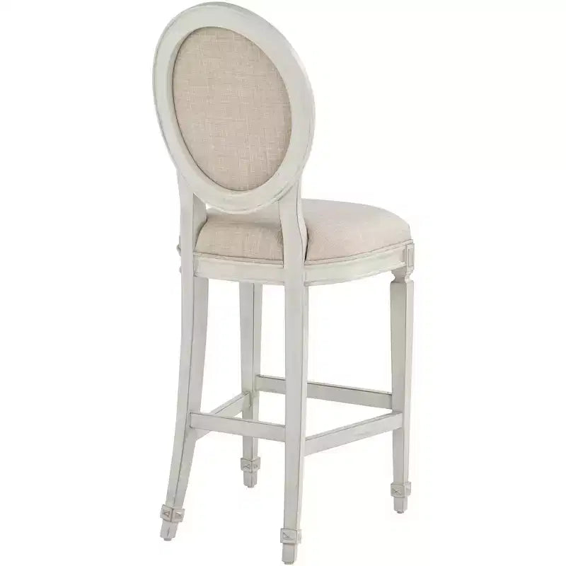 Tabouret de Bar en Bois Crème Vanille 79 cm de Haut Style Rétro Vintage Français avec Coussin Amande, Dossier et Repose-Pieds pour Îlot ou Comptoir de Cuisine