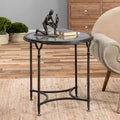 Table d'appoint ronde moderne en acier, 24 1/2 po de large, noir vieilli, plateau en verre transparent, pour salon, chambre à coucher, entrée
