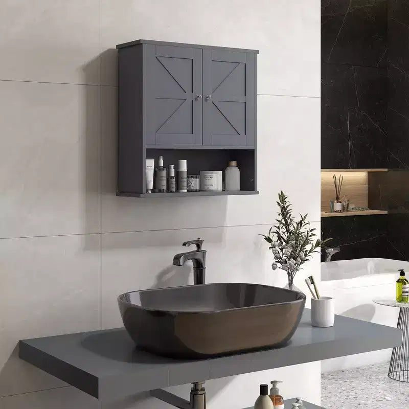Armoire murale de salle de bain, armoire à pharmacie de style rustique avec étagère ouverte et étagère réglable, meuble de rangement pour buanderie