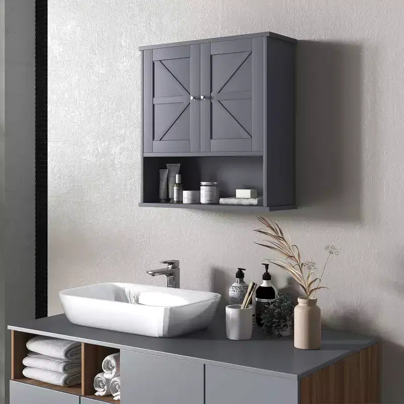 Armoire murale de salle de bain, armoire à pharmacie de style rustique avec étagère ouverte et étagère réglable, meuble de rangement pour buanderie