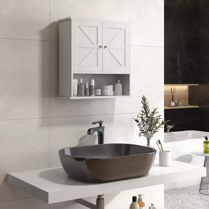 Armoire murale de salle de bain, armoire à pharmacie de style rustique avec étagère ouverte et étagère réglable, meuble de rangement pour buanderie