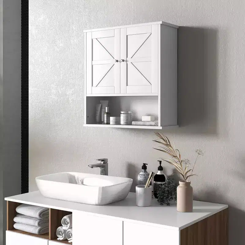 Armoire murale de salle de bain, armoire à pharmacie de style rustique avec étagère ouverte et étagère réglable, meuble de rangement pour buanderie