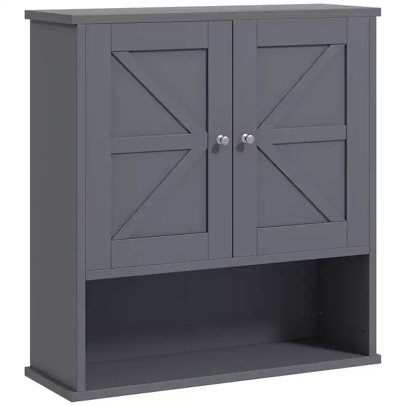 kleankin Bathroom Wall Cabinet, Farmhouse Medicine Cabinet with Open Shelf & Adjustable Shelf, Storage Cupboard for Laundry Room