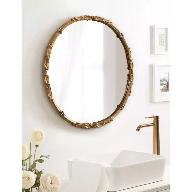 Miroir Rond en Métal, 24 po de Diamètre, Doré