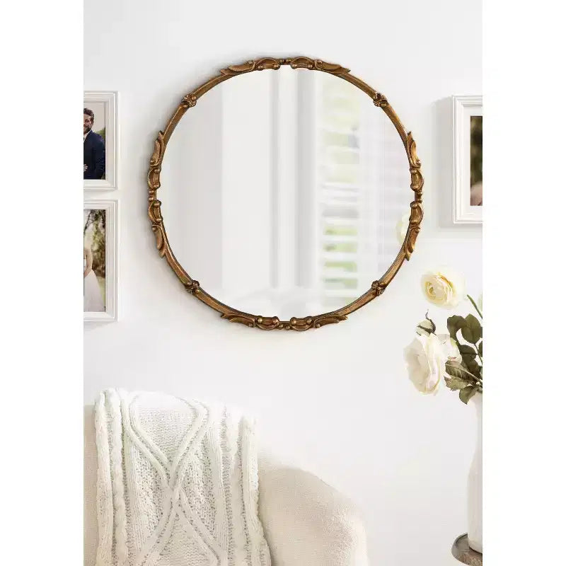 Miroir Rond en Métal, 24 po de Diamètre, Doré