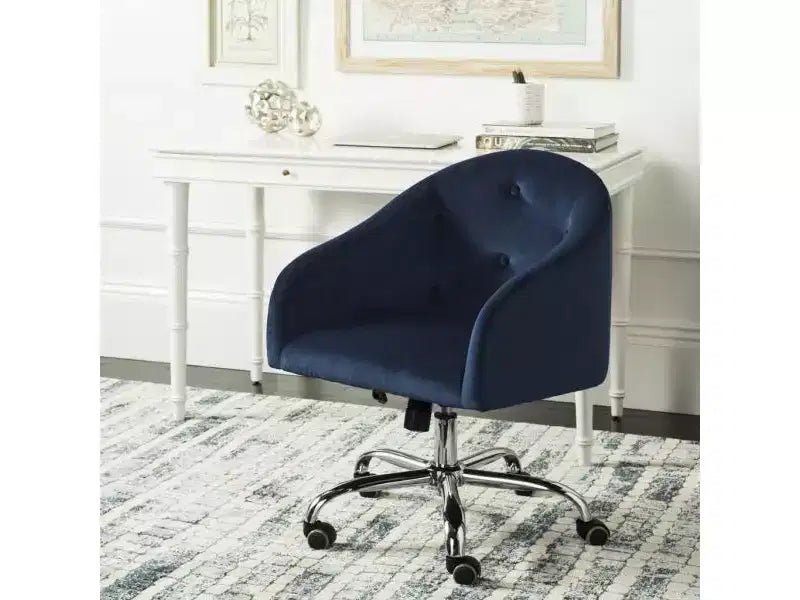 Chaise de bureau pivotante capitonnée - Réglable en hauteur bleu marine/chromé