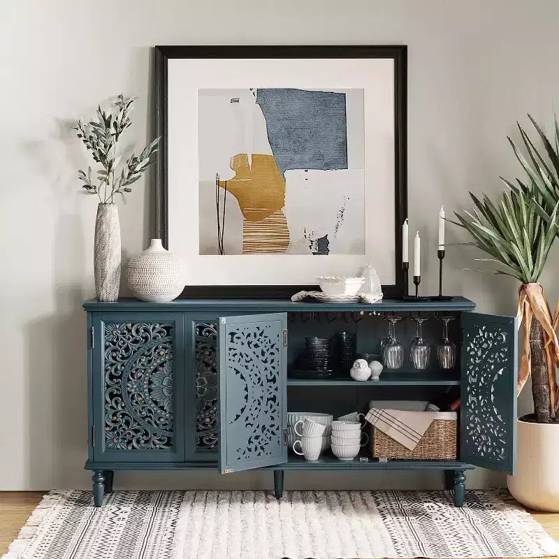 Enfilade de 160 cm avec pieds en bois massif et éclairage