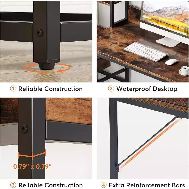 Bureau informatique de 55 pouces avec 2 tiroirs