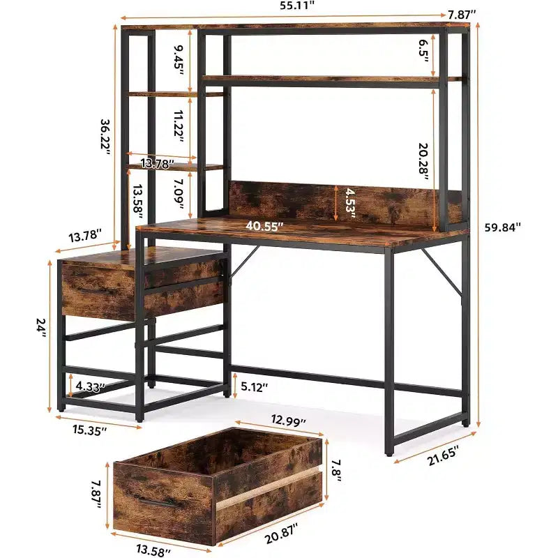 Bureau informatique de 55 pouces avec 2 tiroirs