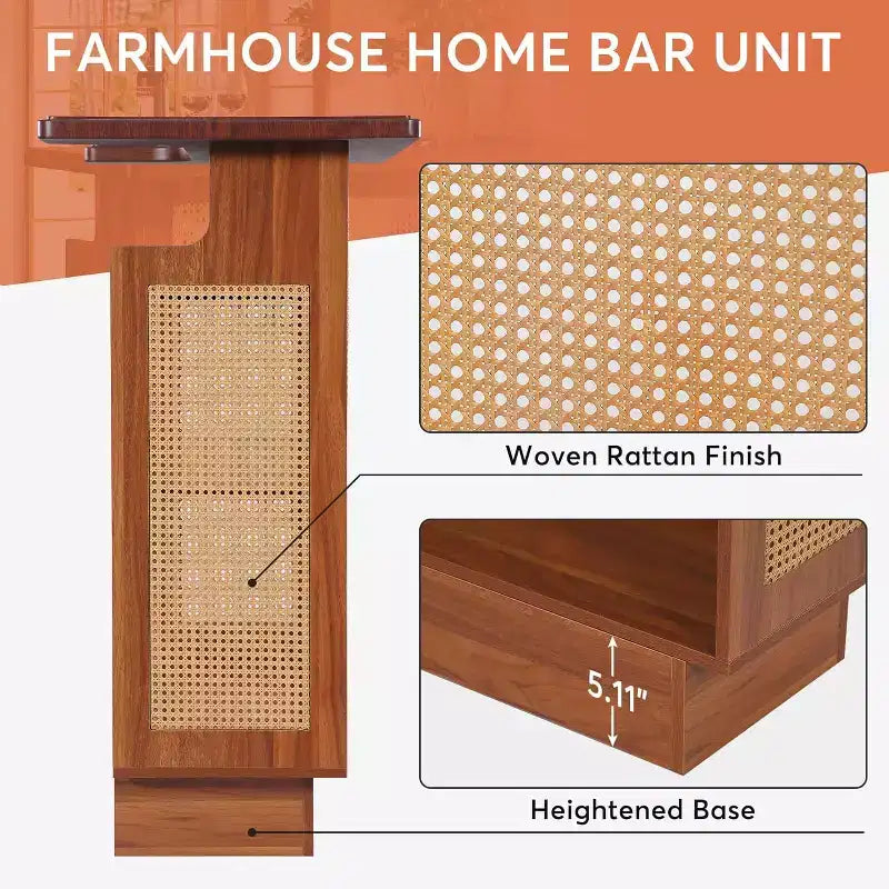 Meuble Bar en Rotin, Mini Bar de Ferme à 4 Niveaux avec 4 Supports à Verres et Base Surélevée, Meuble Bar à Liqueur pour Bar à Domicile
