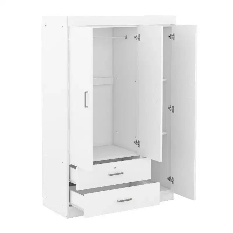 Armoire 3 portes avec étagères et 2 tiroirs, Garde-robe 4A