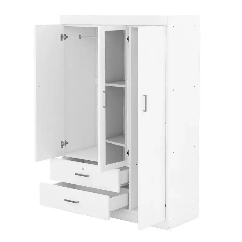Armoire 3 portes avec étagères et 2 tiroirs, Garde-robe 4A