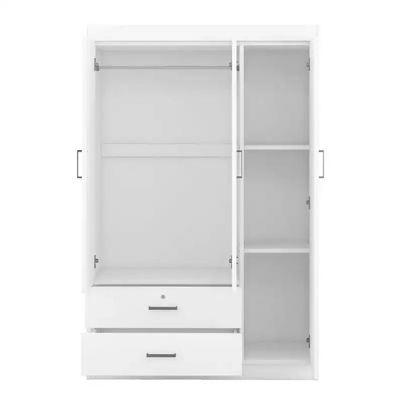 Armoire 3 portes avec étagères et 2 tiroirs, Garde-robe 4A