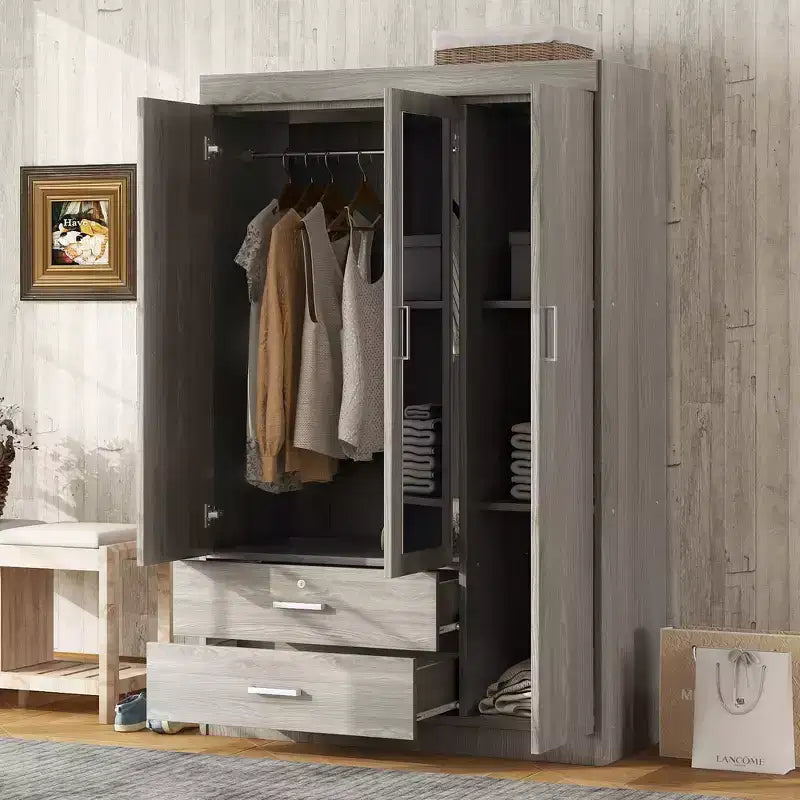 Armoire 3 portes avec étagères et 2 tiroirs, Garde-robe 4A