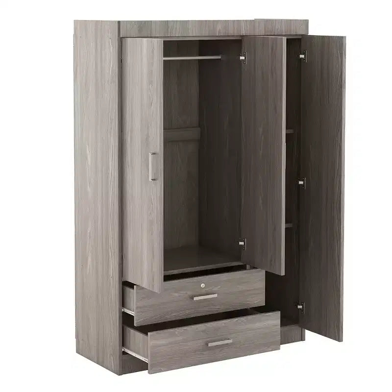 Armoire 3 portes avec étagères et 2 tiroirs, Garde-robe 4A