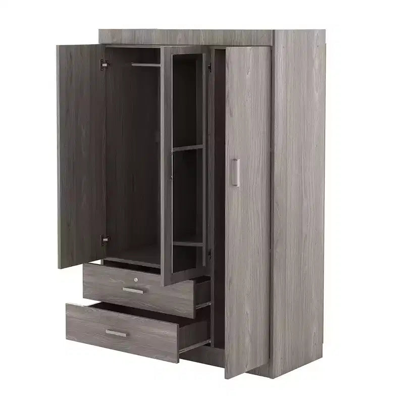 Armoire 3 portes avec étagères et 2 tiroirs, Garde-robe 4A