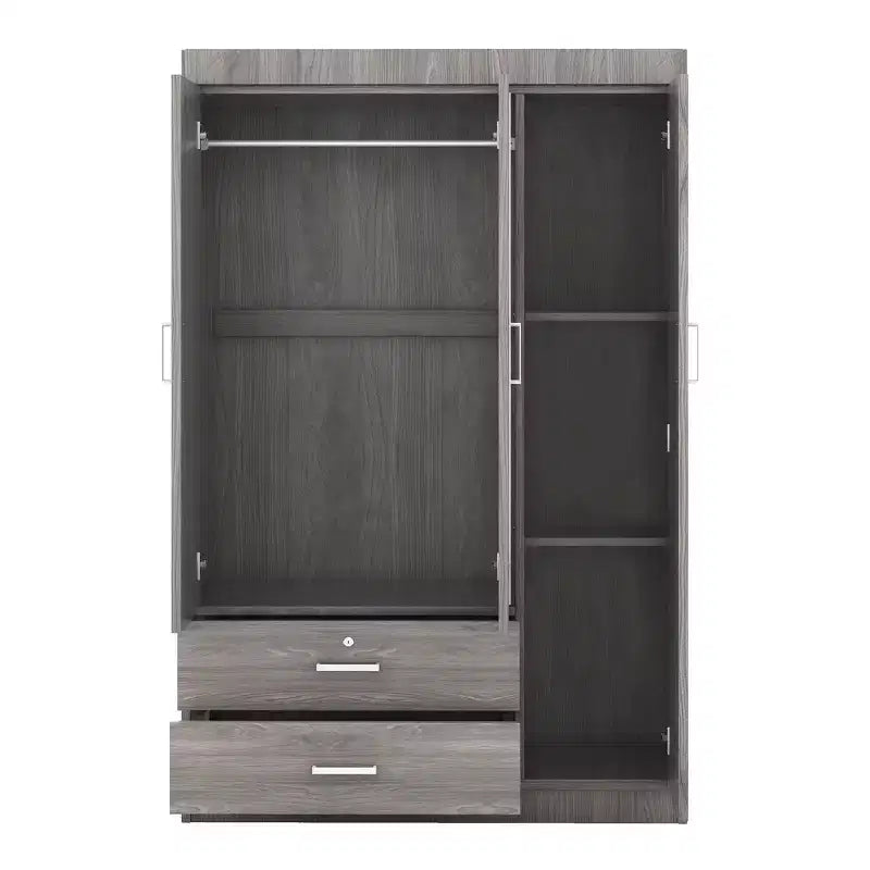 Armoire 3 portes avec étagères et 2 tiroirs, Garde-robe 4A