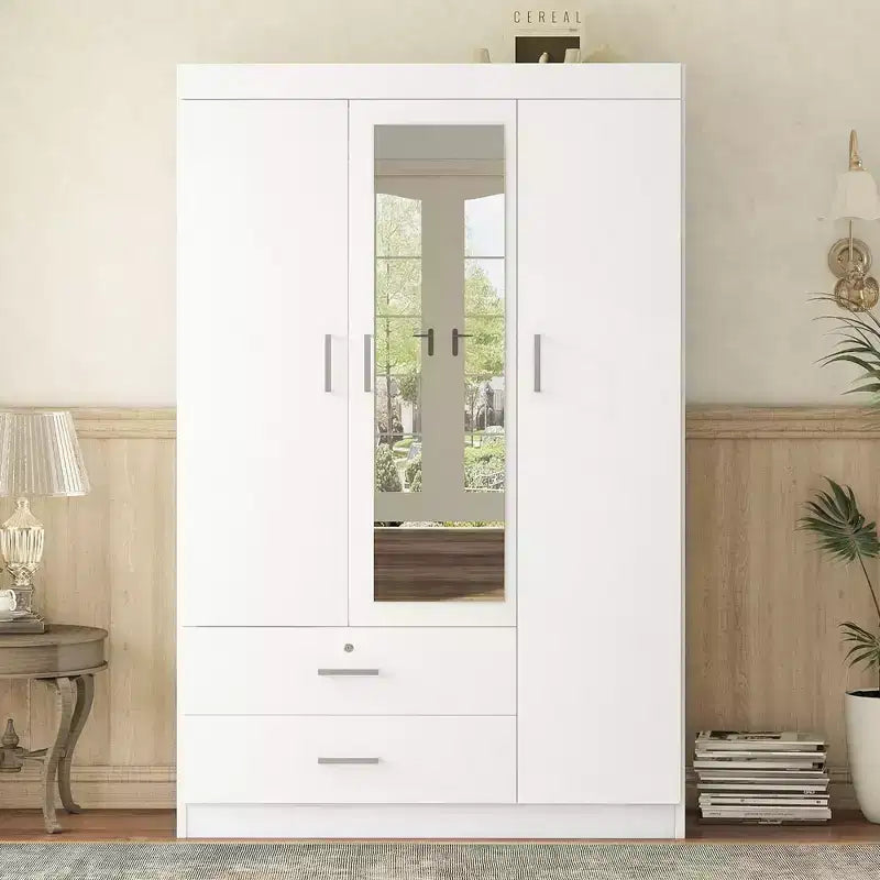 Armoire 3 portes avec étagères et 2 tiroirs, Garde-robe 4A