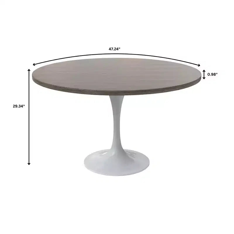 Table Moderne Du Milieu Du Siècle Avec Un Plateau Rond De 48 Et Acier Blanc