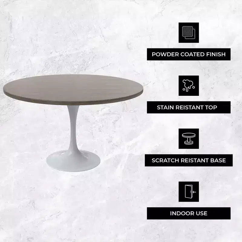 Table Moderne Du Milieu Du Siècle Avec Un Plateau Rond De 48 Et Acier Blanc