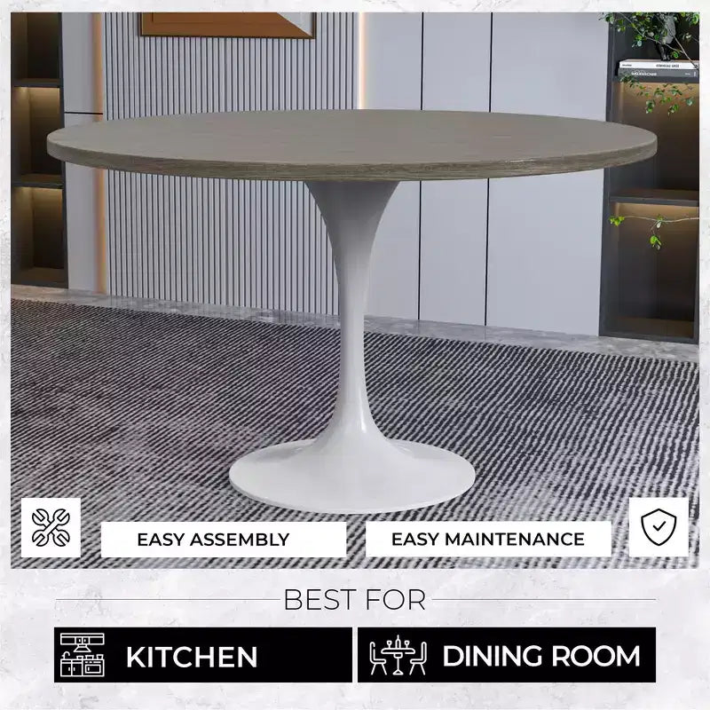 Table Moderne Du Milieu Du Siècle Avec Un Plateau Rond De 48 Et Acier Blanc