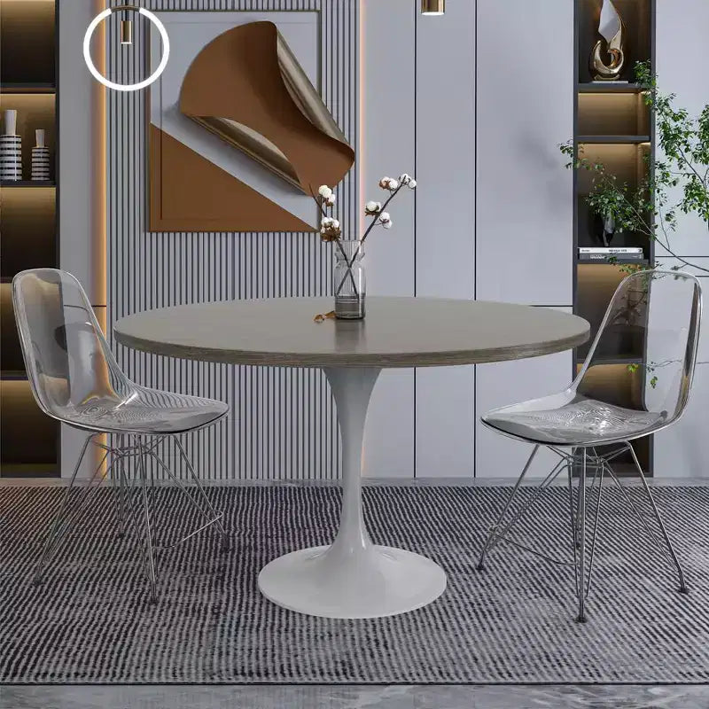 Table Moderne Du Milieu Du Siècle Avec Un Plateau Rond De 48 Et Acier Blanc