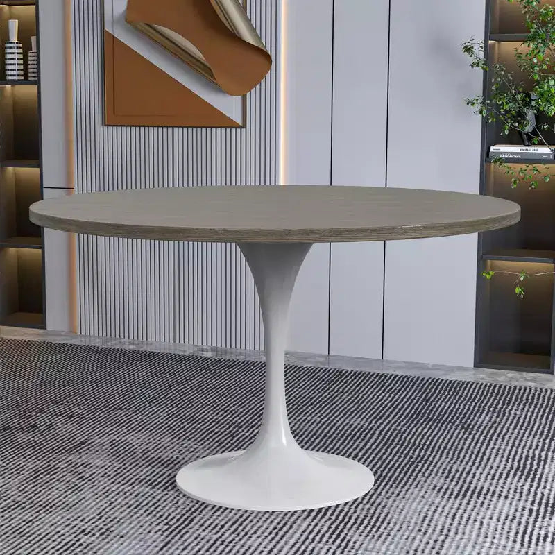 Table Moderne Du Milieu Du Siècle Avec Un Plateau Rond De 48 Et Acier Blanc