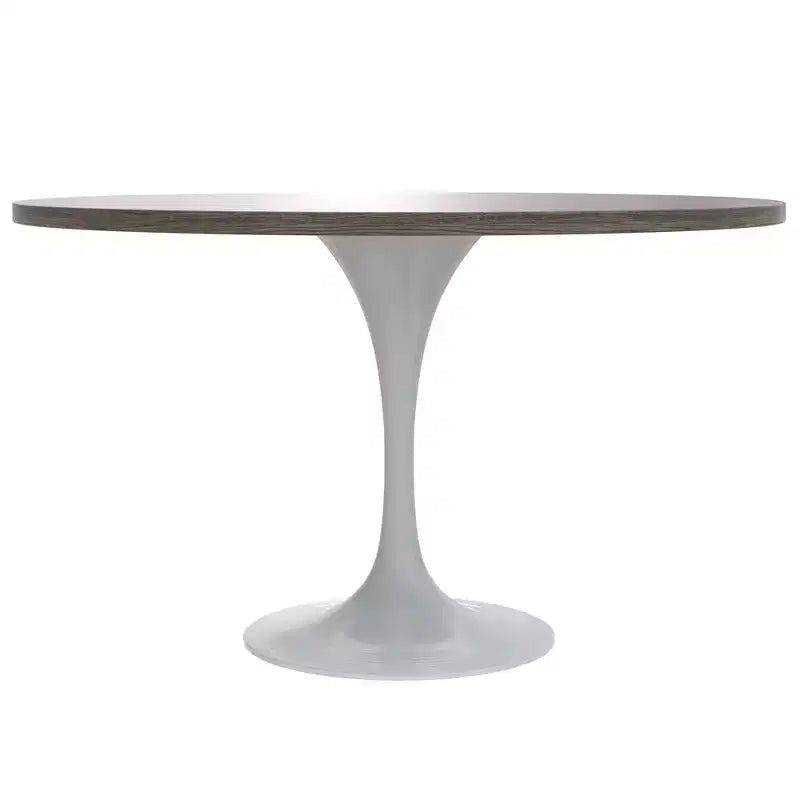 Table Moderne Du Milieu Du Siècle Avec Un Plateau Rond De 48 Et Acier Blanc