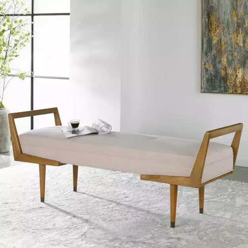 Banc capitonné en tissu tissé beige de 59 de large